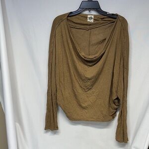 Free People We the Free olive long sleeve raw hem slouch neck oversized shirt